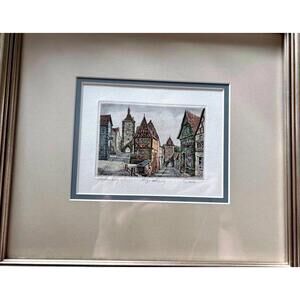 Signed Original Etching Rothenburg ob der Tauber Germany Richard Adler Framed